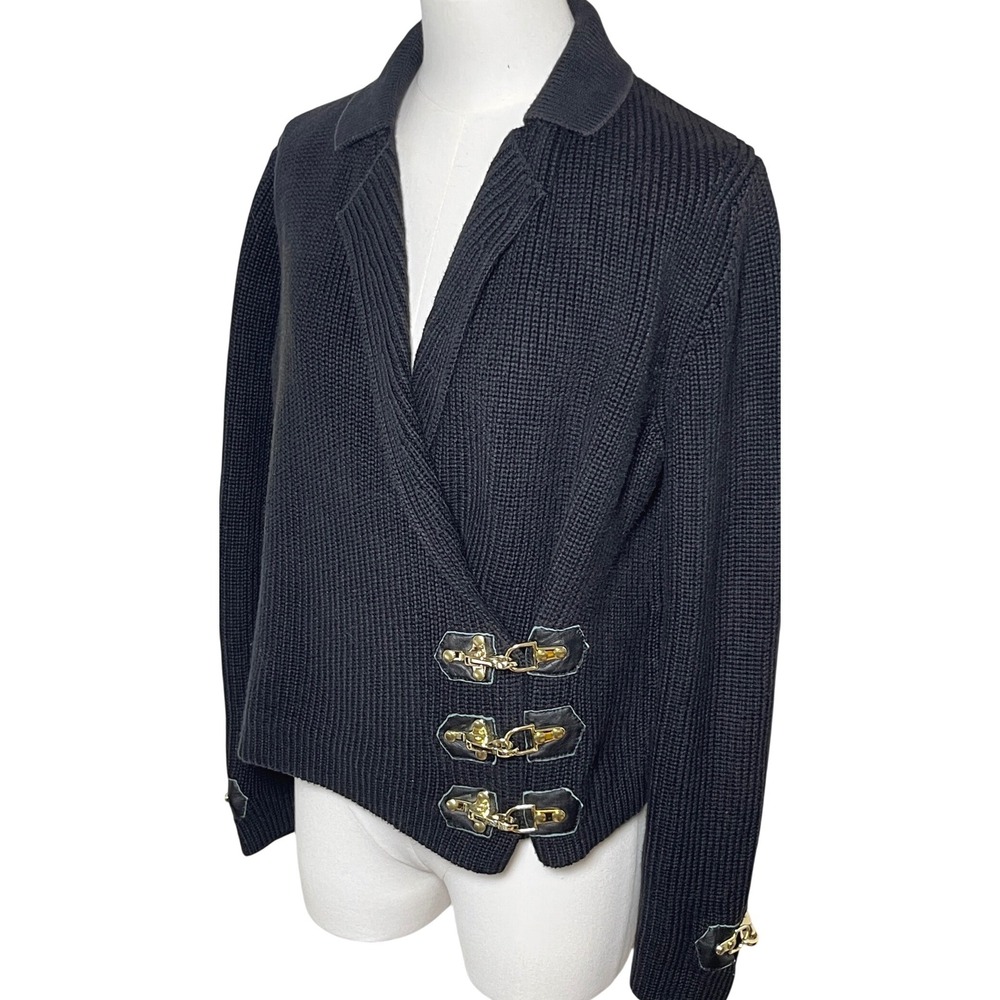Worth Equestrian‎ Wrap Cardigan Gold Lobster Clasp Rib Knit Cotton Old Money M
